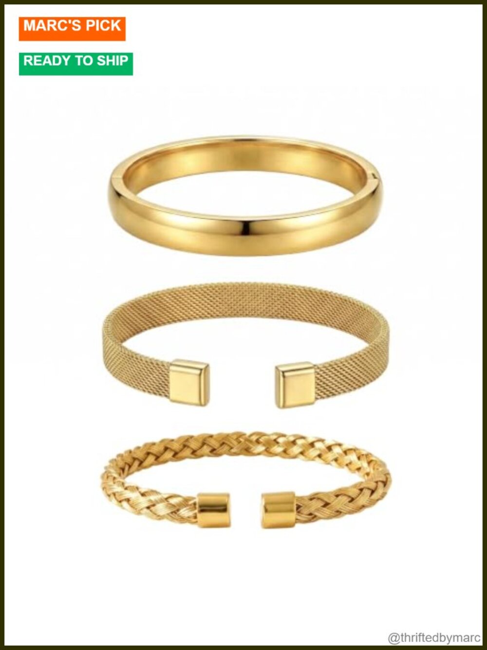 18K Gold Plated Stainless Steel Stackable Cuff Bracelet Set of 3